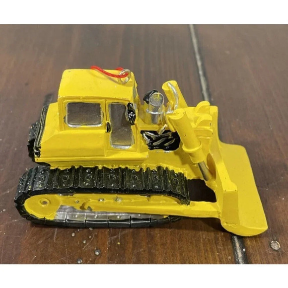 Bulldozer Black Yellow Christmas Holiday Ornament NWT Cake Topper Construction - Picture 1 of 5